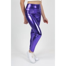 Erdem Kıds Kız Çocuk Metalik Yüksek Bel Parlak Işıltılı Spor Yoga Koşu Fitness Egzersiz Taytı Purple Purple