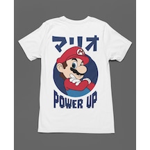 Bumeta Mario Power Up Unisex Tişört T-shirt Beyaz