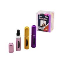12 Adet Mini Cep - Çanta Boy Boş Sprey Parfüm Şişesi 5ml Renkli Pls. Seviye Pencereli Bx40