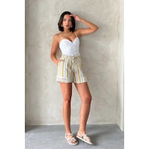 Verymoda Paça Dantelli Çizgili Şort I Vmd2393 HARDAL