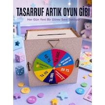 Mey İthalat Para Biriktirme Challenge Kutusu Eğlenceli Şans Çarkı Ahşap Tasarruf Kumbarası Renkli