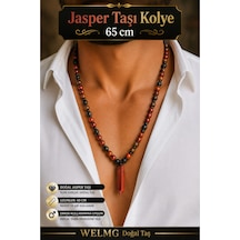 Jasper Taşı Kolye 65 Cm Bohem Kolye Bordo Bordo
