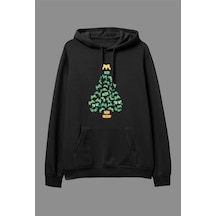 Oversize Çam Oyun Konsol Game Ağaç Yeni Yıl Tasarım Baskılı Unisex Kapüşonlu Sweatshirt Hoodie Beyaz Siyah