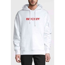 Stanger Things Bitchin' Baskılı Beyaz Erkek Örme Kapşonlu Sweat