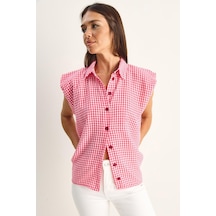 Shade Kadın %100 Pamuk Pötikare Desenli Yazlık Gömlek 20218 60286175 - Pembe