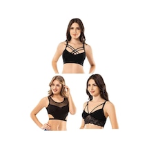 Royaleks Kota 6 Adet Dantelli Çapraz İpli Tül Model Büstiyer Siyah