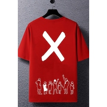 Unisex Design X İmza Baskılı T-shirt Kırmızı