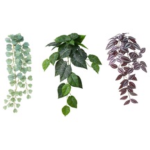 3 Parça Yapay Yeşil-Lila Renk Bitkiler MeridyenDukkan 3 Parça İç/Dış Mekan Yapıştırmalı Asma Saksılı Balkon Çiçekleri
