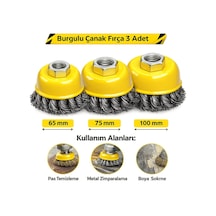 Burgulu Çanak Fırça 65mm 75mm 100mm 3'lü Set Yüzey Pas Temizleme Boya Sökme Fırçası