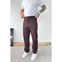 Kahverengi Premium Dokulu Baggy Kumaş Pantolon