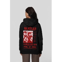 Sevbano The Beatles Müzik Grubu Baskılı Unisex Oversize 1964 Hoodie Siyah