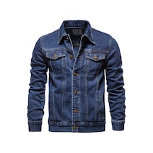 Yeni Erkek Kot Ceket Moda Günlük Hırka Mont Koyu Mavi