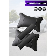 Tourneo Custom Uyumlu Deri Kemer Koruyucu Set Lüks Siyah Deri Yastık