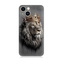 Apple Uyumlu iPhone 13 Uyumlu Taçlı Aslan 1 Desenli Silikon Kılıf -