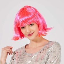Küt Saç Şeker Pembe Parti Peruğu 30 Cm Yetişkinler İçin Çok Renkli