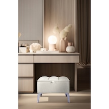 Vetra Mini Royal Beyaz Kumaş Sandıklı Dekoratif Puf&bench-dilimli Model-gümüş Ayak-modern Puf