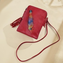 Bordo Johnature Retro Hakiki Deri Cep Telefonu Çantası Çok Yönlü Yumuşak Gerçek Inek Derisi Kadın Küçük Omuz Ve Crossbody Çanta