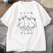 Flood Of Style Pxxr Gvng Beyaz Aile T-shirt O Boyun Boy Tshirt Erkekler Pamuk Kısa Kollu Tee Yaz Graf