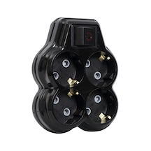 4lü Anahtarlı Golyat, Dörtlü Topraklı Priz Çoklayıcı Fiş, Siyah Renk, 16a 250 Volt, Max 3600 Watt 0