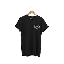 Gym Sporcu Fitness Dumbell Göğüs Baskılı Regular Fit %100 Pamuk Siyah T-shirt Siyah