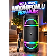 Bs-115 Kablosuz Mikrofonlu Bluetooth Hoparlör Çift 8 Inç Rgb Işıklı Karaoke Tws Usb Destekli