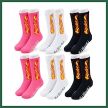 Bezos Unisex Alev Desenli Çorap 6'lı Set Pamuklu Uzun Soket Dikişsiz Nefes Alan Günlük Spor Çorabı Yumuşak Bzs01 Çok  Renkli