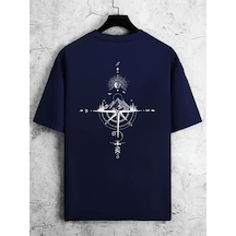 Unisex Yön Gösteren Baskılı Tasarım Tshirt Lacivert