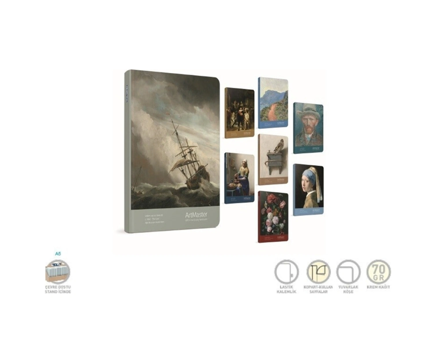 Art Master Ip Dikişli Sert Kapak Not Defteri A5 120 Yaprak Kareli 4 Lü Paket 5537 Karışık