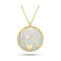 Gümüş Gold Sedef Taşlı Anne Çocuk Sevgisi Kolye Gold