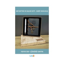 Gri Deri Defter Beyaz Kalem Seti Mobil Uyumlu Çok Renkli