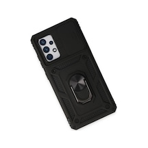 Samsung Galaxy Uyumlu - A72 Kılıf Pars Lens Yüzüklü Silikon - Siyah