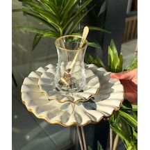 18 Parça Fold Flowers Pasta Çay Saati Seti Gold-5083 beyaz