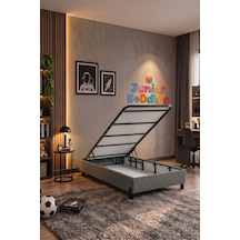 Junior Bedding Yatak Bazası Tek Kişilik Sandıklı Baza Yatak Altı Depolama Alanı Başlık Ve Yatak Dahil Değildir. Gri 100 x 200