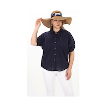 Lady Majestic %100 Cotton Yazlık Organik Büyük Beden Kadın Gömlek Lacivert