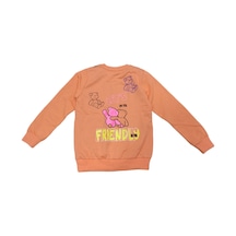Kız Çocuk Önü Arkası Yazı Resim Desenli Açık Turuncu Renk Sweatshirt Turuncu