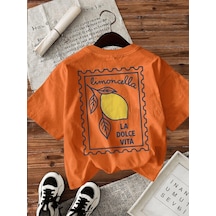 Limoncella "la Dolce Vita" Baskılı Oversize Pamuklu Kadın T-shirt Turuncu