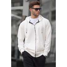 Madmext Ekru Fermuarlı Kapüşonlu Sweatshirt 6161-ekru Ekru