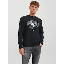 Jack & Jones Erkek Kuru Kafa Baskılı Bisklet Yaka Sweatshirt 12244220 12244220-black4406 Siyah