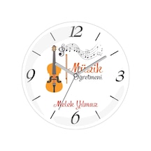 Kişiye Özel Müzik Öğretmeni Keman Notalar Çap 30 Bombeli Gerçek Cam Duvar Saati Siyah