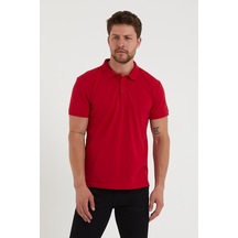 Erkek Regular Fit Polo Yaka Nakışlı T-shirt Kırmızı