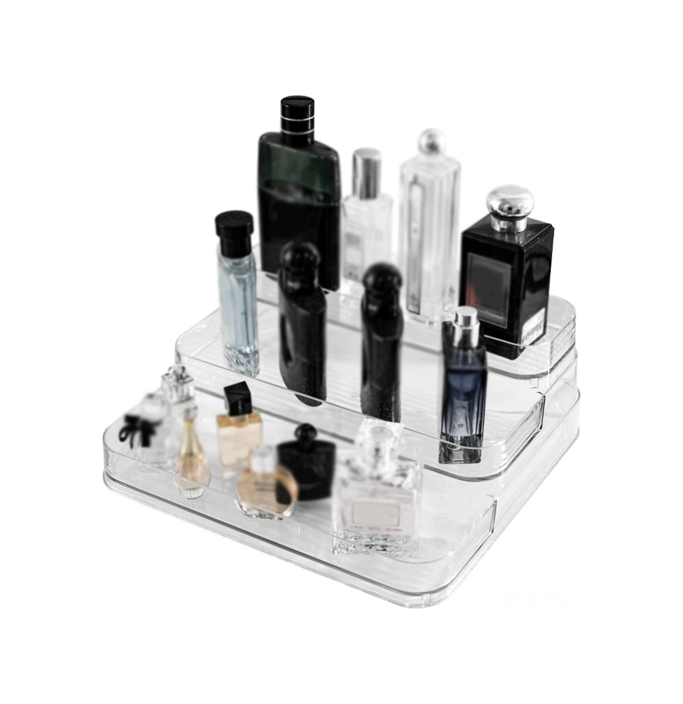 Skycity Üç Katlı Akrilik Makyaj Organizer - Transparan Step Tasarım Parfüm Ve Kozmetik Gösterge Rafı Şeffaf