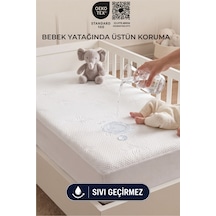 Babydry Bambu Desenli Oeko-tex Sertifikalı Sıvı Geçirmez Bebek Alezi - Fitted Yumuşak Dokulu Bebek Yatak Koruyucu Beyaz