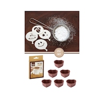 6 Lı Silikon Kalp Muffin Airfryer Kek Kalıbı Ve Pasta Süsleme Şablonu, Kahve, Tatlı Şekillendirici Süsleme Aparatı İkili Set