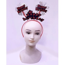 Happy Birthday Yazılı Püsküllü Neon Kırmızı Renk Doğum Günü Tacı 22x19 Cm Standart