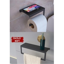 Metal Modern Banyo Askılığı Ve Tuvalet Kağıdı Askılığı Ikili Set Siyah Diğer