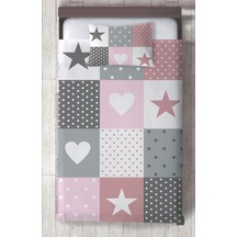 Mekta Home Bebek Ve Çocuk Odası Soft Yıldız Ve Kalp Desenli Yatak Örtüsü Renkli