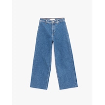 Koton Yüksek Bel Rahat Kesim Geniş Paça Pamuklu Jean Pantolon - Culotte Jeans Koyu İndigo 6wal40013md Dark Indigo