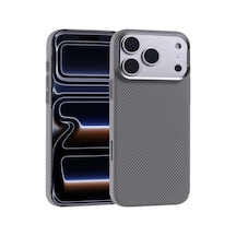 İphone 17 Pro Kılıf Magsafe Destekli Ultra İnce Karbon Fiber Desenli Slimfiber Premium Kapak Gümüş