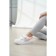Enoch Çocuk Çift Cırt Cırtlı Ve Kontrast Detaylı Rahat Günlük Sneaker Spor Ayakkabı Beyaz - Pembe