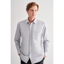 İmza Gri Sert Yaka Uzun Kol Cepli Comfort Fit Classic Gömlek 1004255163 Gri